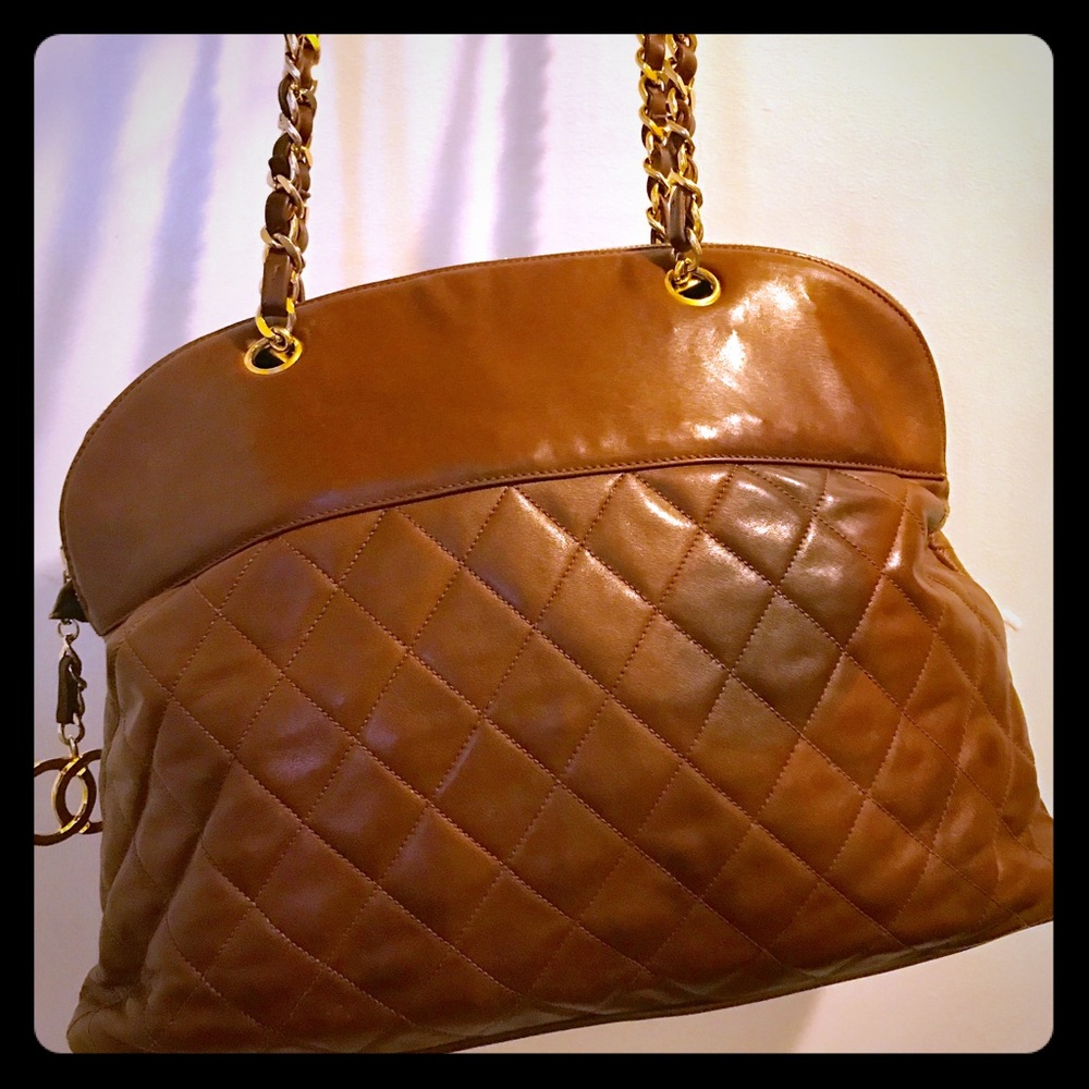 Vintage Chanel Brown Quilted Lambskin Tote